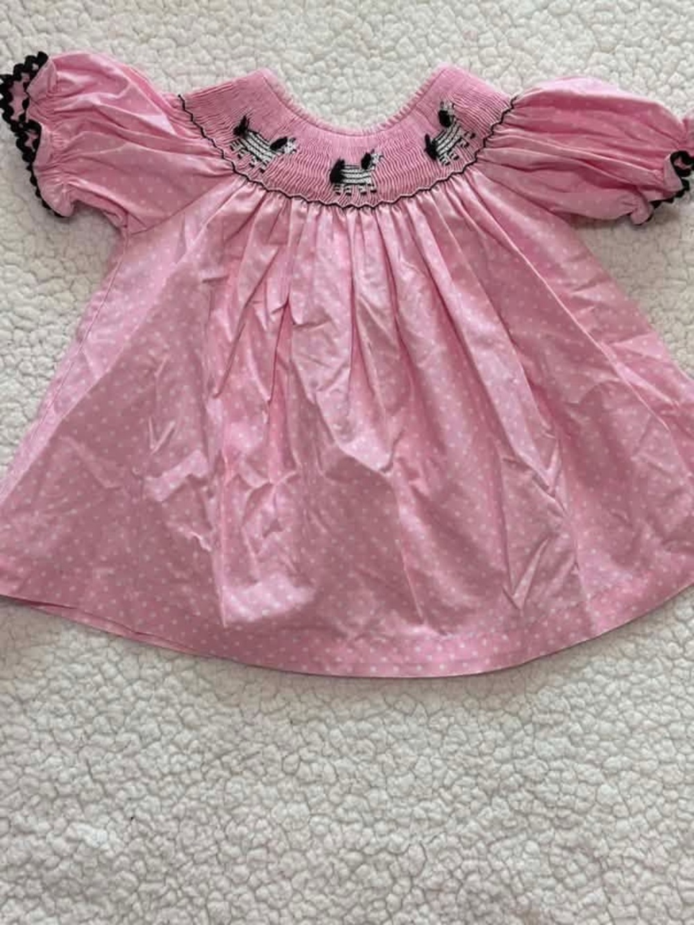 Hand-Smocked Pink Baby Dress with Zebras